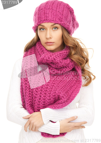Image of beautiful woman in winter hat 