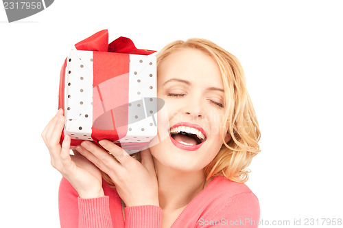 Image of happy woman with gift box