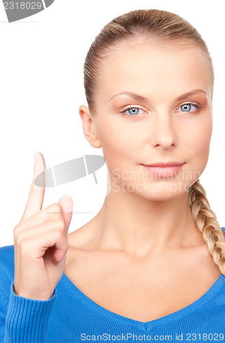 Image of woman with her finger up 