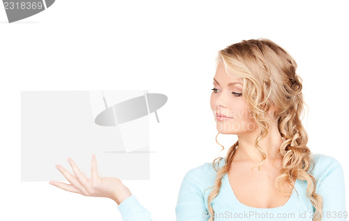 Image of happy woman with blank board