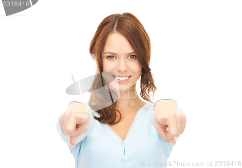 Image of businesswoman pointing her fingers