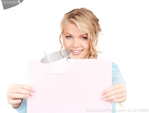 Image of happy woman with blank board