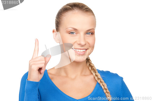 Image of woman with her finger up