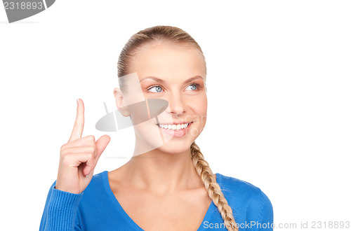 Image of woman with her finger up