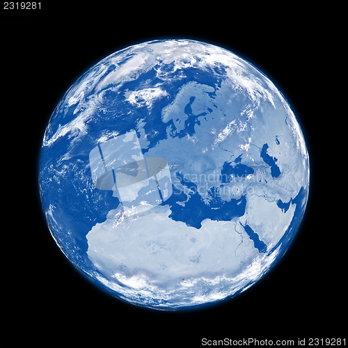 Image of Europe on blue Earth