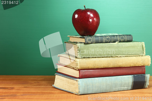Image of Back to School Books and Apple With Chalkboard