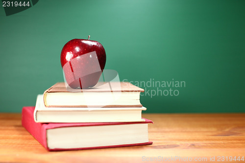 Image of Back to School Books and Apple With Chalkboard