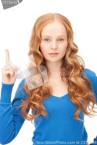 Image of woman with her finger up