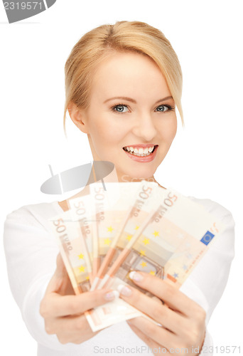 Image of lovely woman with euro cash money