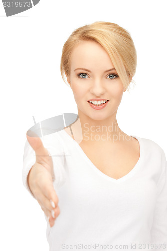 Image of woman with an open hand ready for handshake