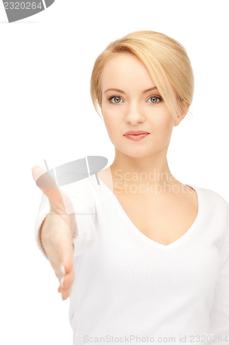 Image of woman with an open hand ready for handshake