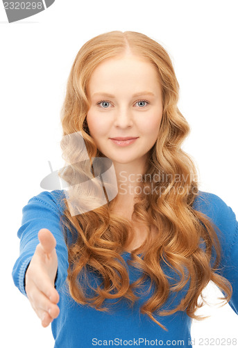 Image of woman with an open hand ready for handshake