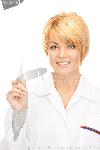 Image of attractive female doctor with thermometer