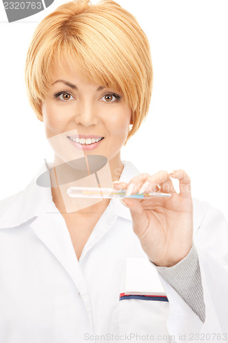 Image of attractive female doctor with thermometer