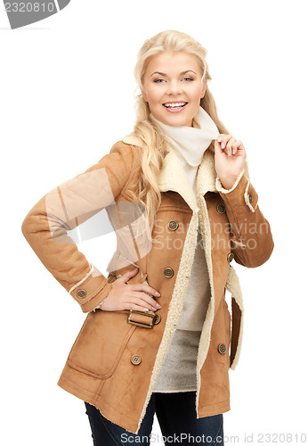 Image of beautiful woman in sheepskin jacket