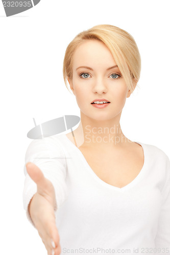 Image of woman with an open hand ready for handshake