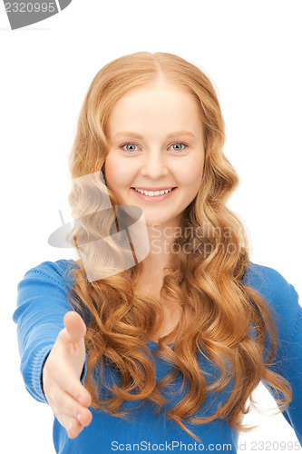 Image of woman with an open hand ready for handshake