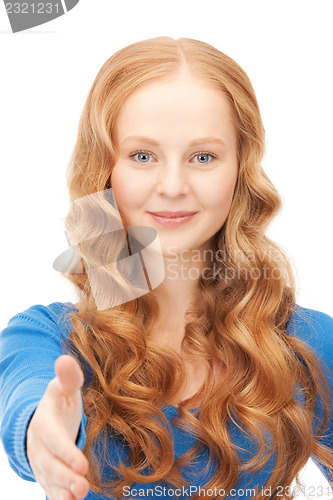 Image of woman with an open hand ready for handshake