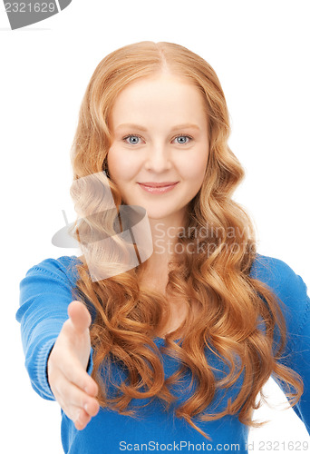 Image of woman with an open hand ready for handshake