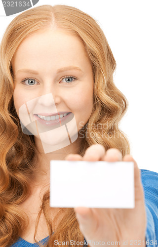 Image of happy woman with business card