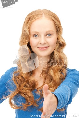 Image of woman with an open hand ready for handshake