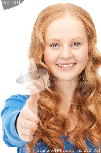 Image of woman with an open hand ready for handshake