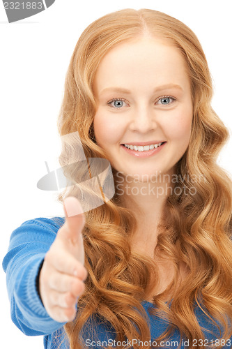 Image of woman with an open hand ready for handshake