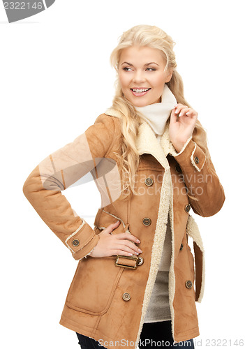 Image of beautiful woman in sheepskin jacket