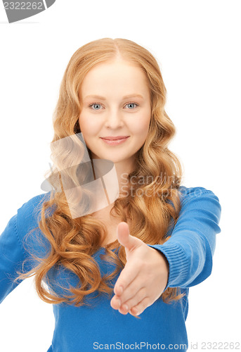 Image of woman with an open hand ready for handshake