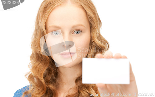 Image of confident woman with business card