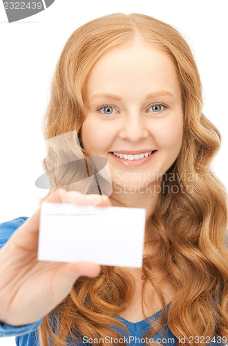 Image of happy woman with business card