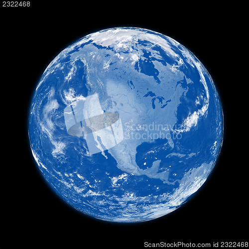 Image of North America on blue Earth