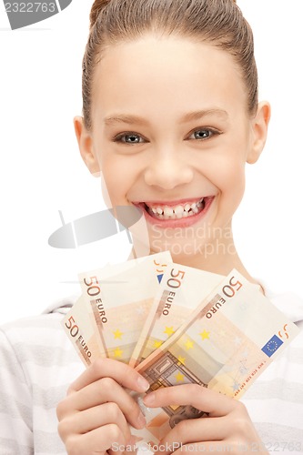 Image of teenage girl with euro cash money