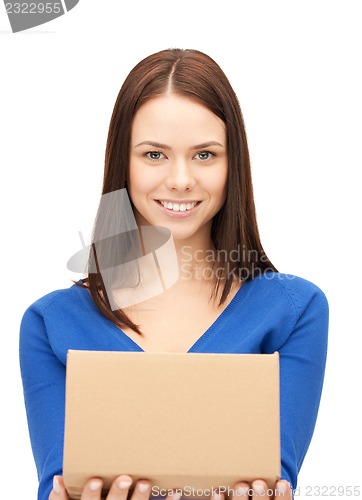 Image of attractive businesswoman with cardboard box