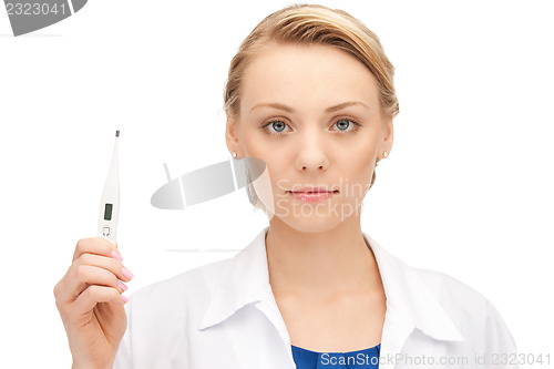 Image of attractive female doctor with thermometer