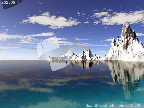 Image of Alaska icebergs with reflections in a tropical blue ocean