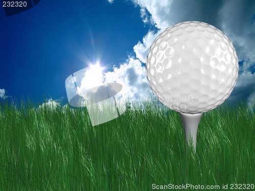 Image of white golf ball on tee,ground level