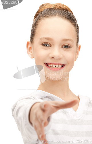 Image of teenage girl with an open hand ready for handshake