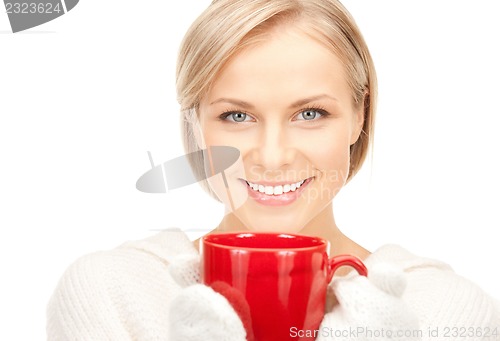 Image of woman with red mug