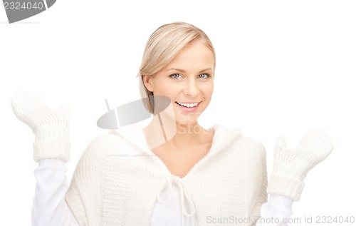 Image of beautiful woman in white sweater