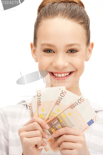 Image of teenage girl with euro cash money