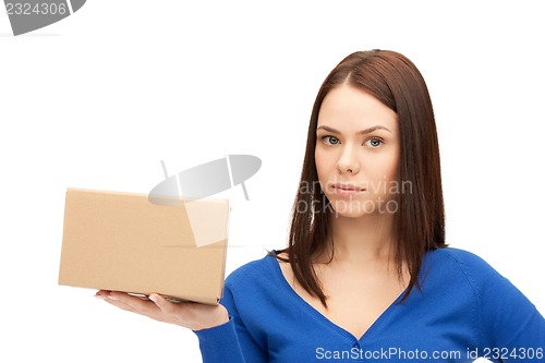 Image of attractive businesswoman with cardboard box