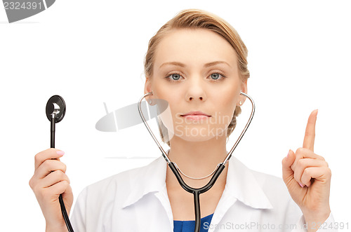 Image of attractive female doctor with stethoscope