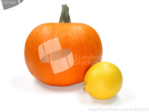 Image of Pumpkin and lemon on white background (+ clipping path)