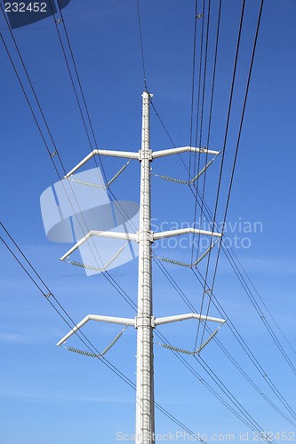 Image of White electricity pylon and power lines