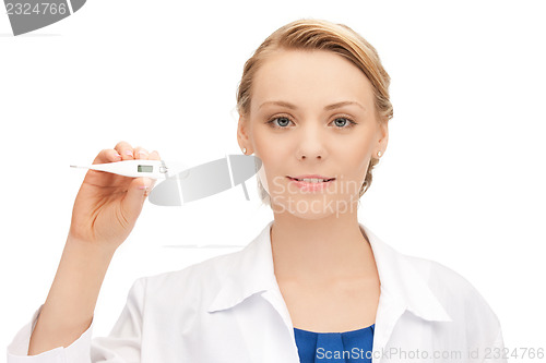 Image of attractive female doctor with thermometer