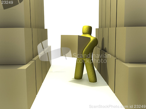 Image of 3d person in an abstract warehouse enviroment.