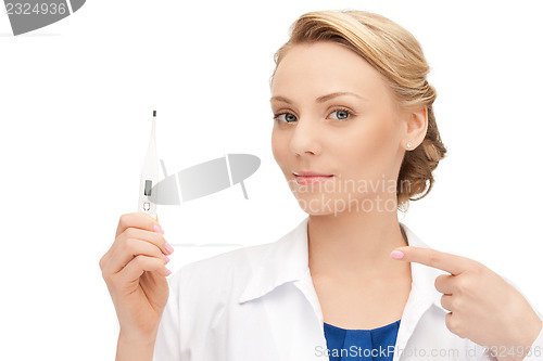 Image of attractive female doctor with thermometer