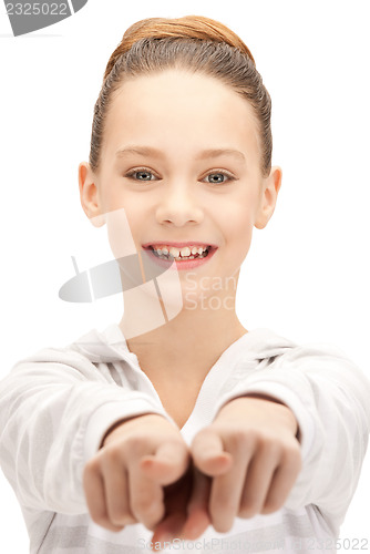 Image of teenage girl pointing her finger