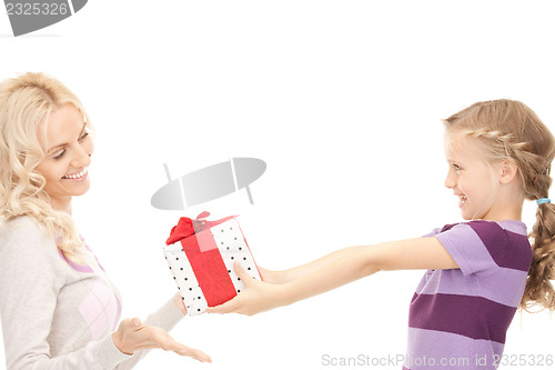 Image of mother and little girl with gifts